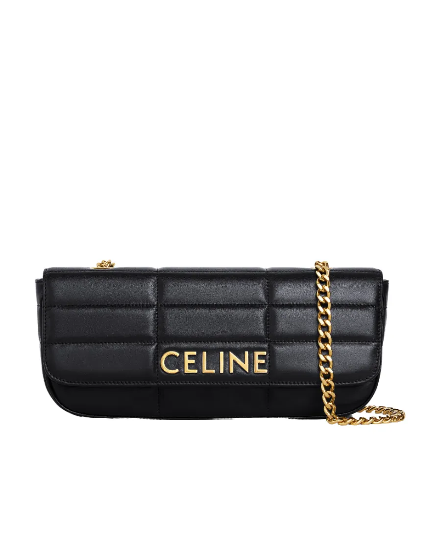 Long Chain Shoulder Bag Matelasse Monochrome Celine In Quilted Goatskin