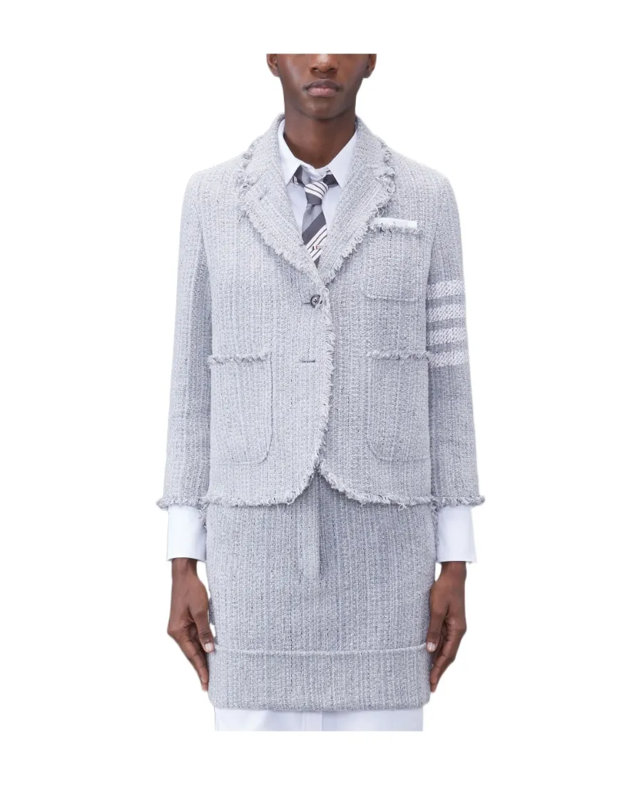 Thom Browne Tweed Fray 4-Bar Cropped Sack Jacket
