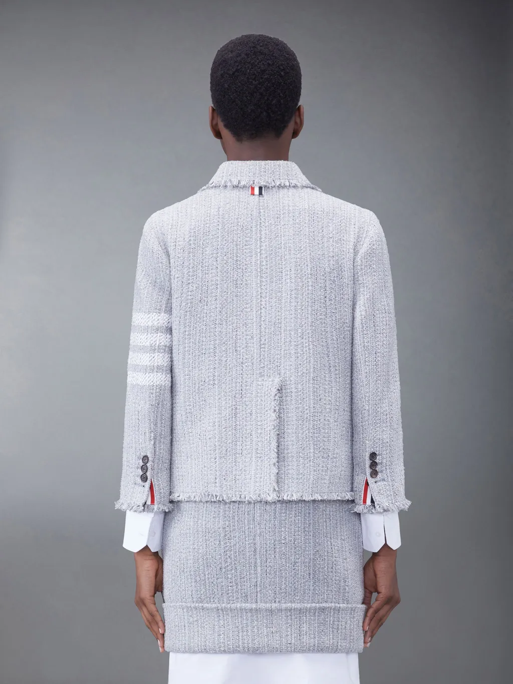 Thom Browne Tweed Fray 4-Bar Cropped Sack Jacket