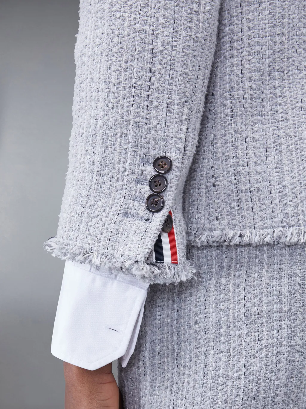 Thom Browne Tweed Fray 4-Bar Cropped Sack Jacket