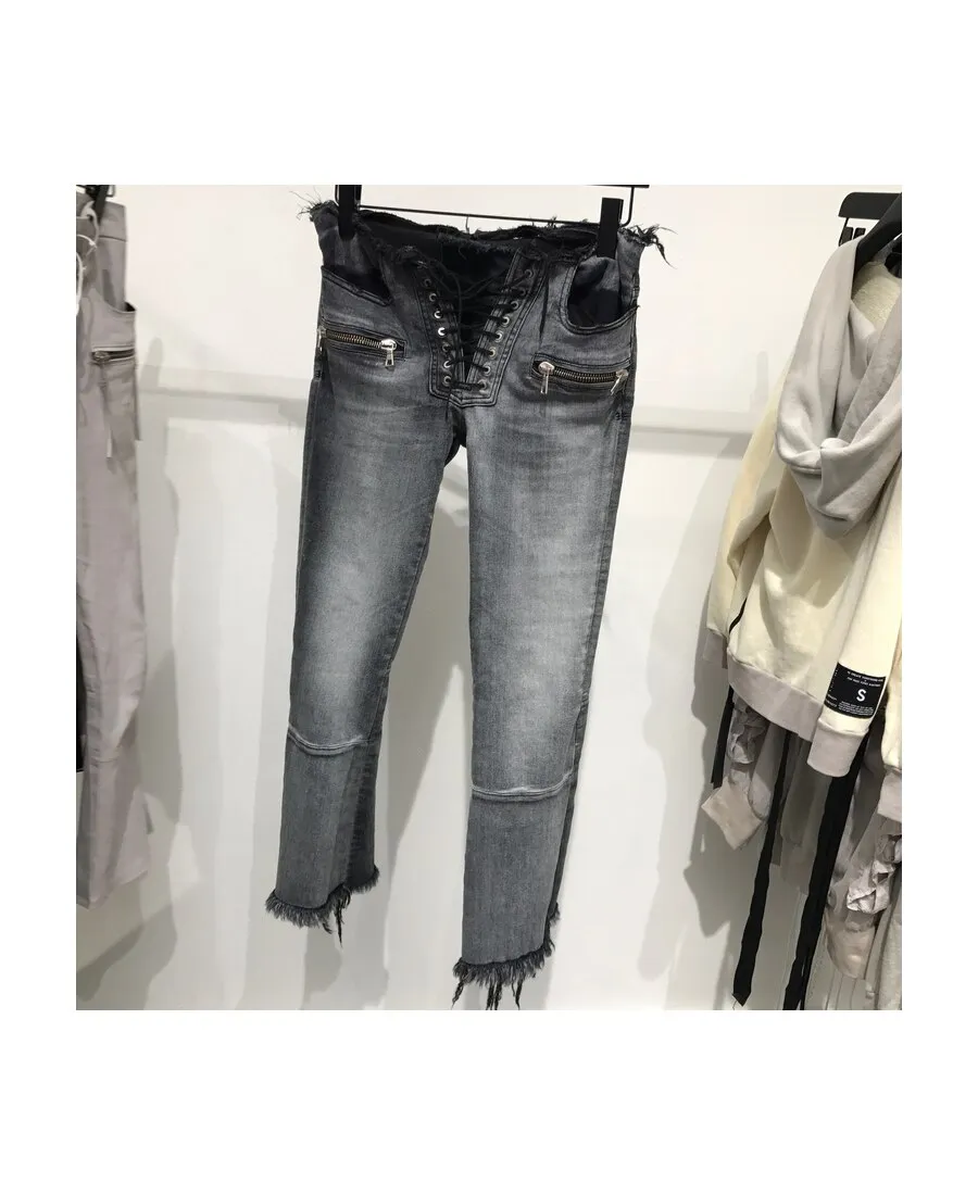 Lace-Up Cropped Jeans