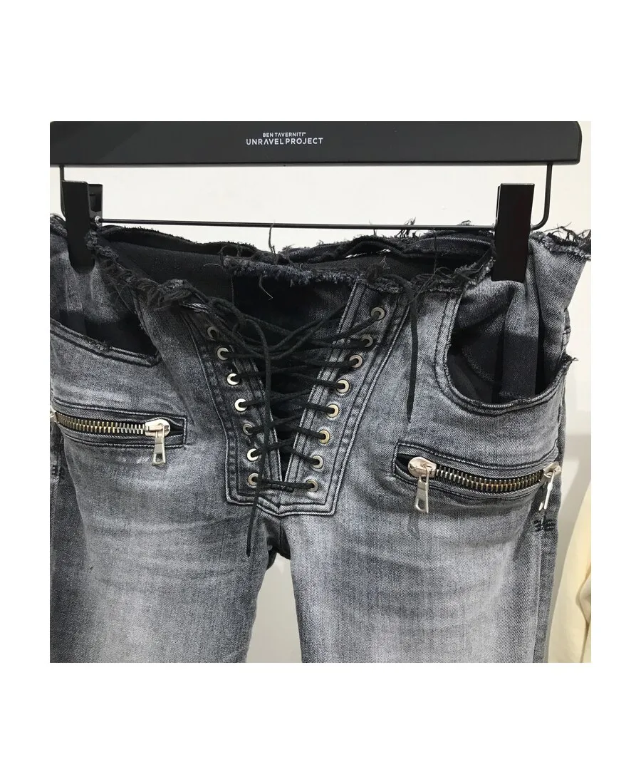 Lace-Up Cropped Jeans
