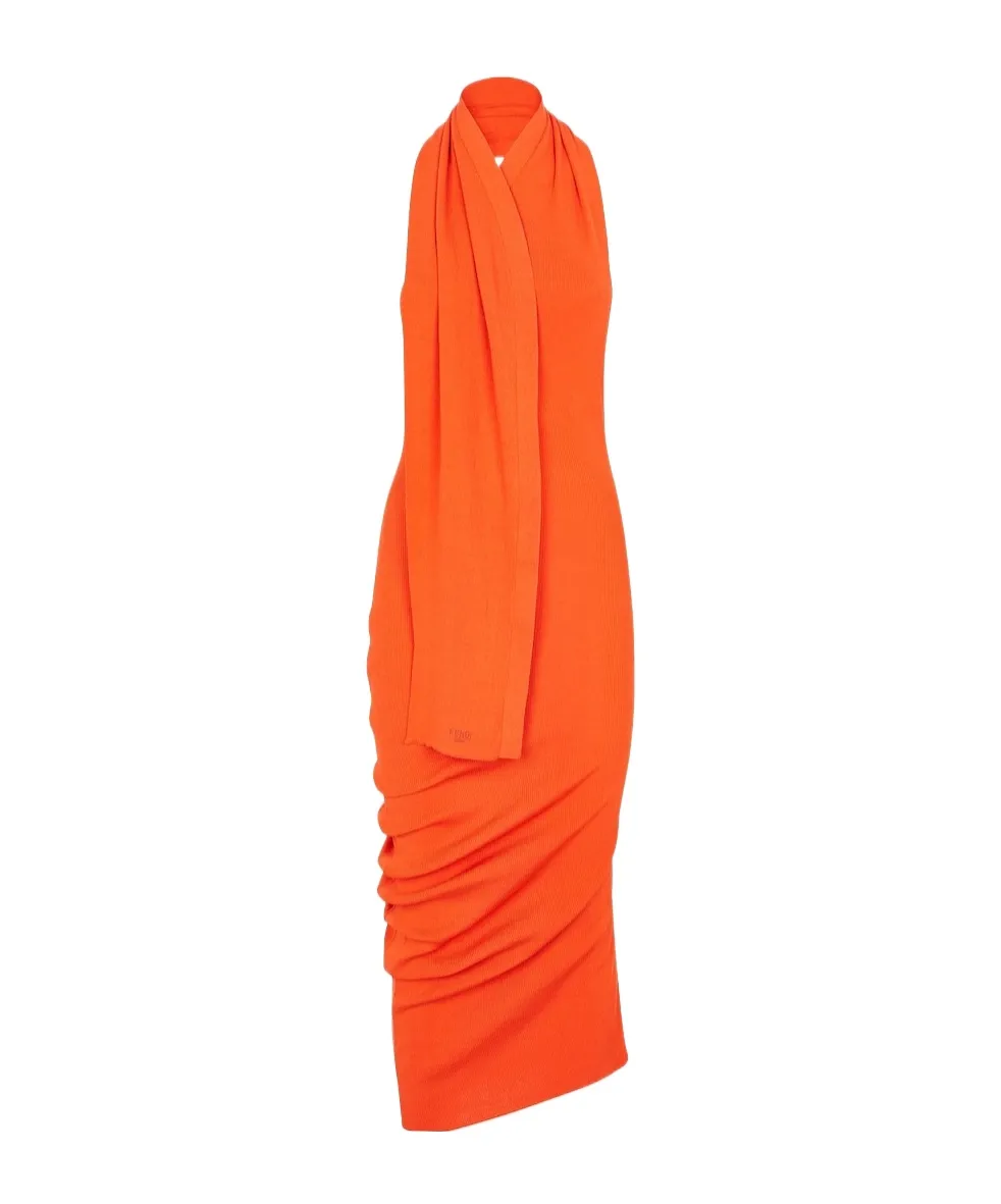 Fendi Asymmetric Draped Fitted Sleeveless Dress