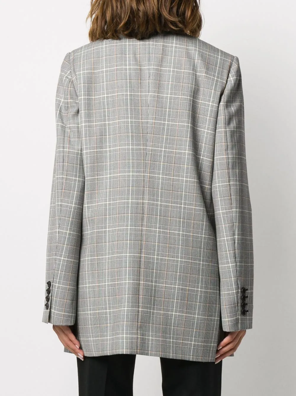 Check-Pattern Double-Breasted Blazer