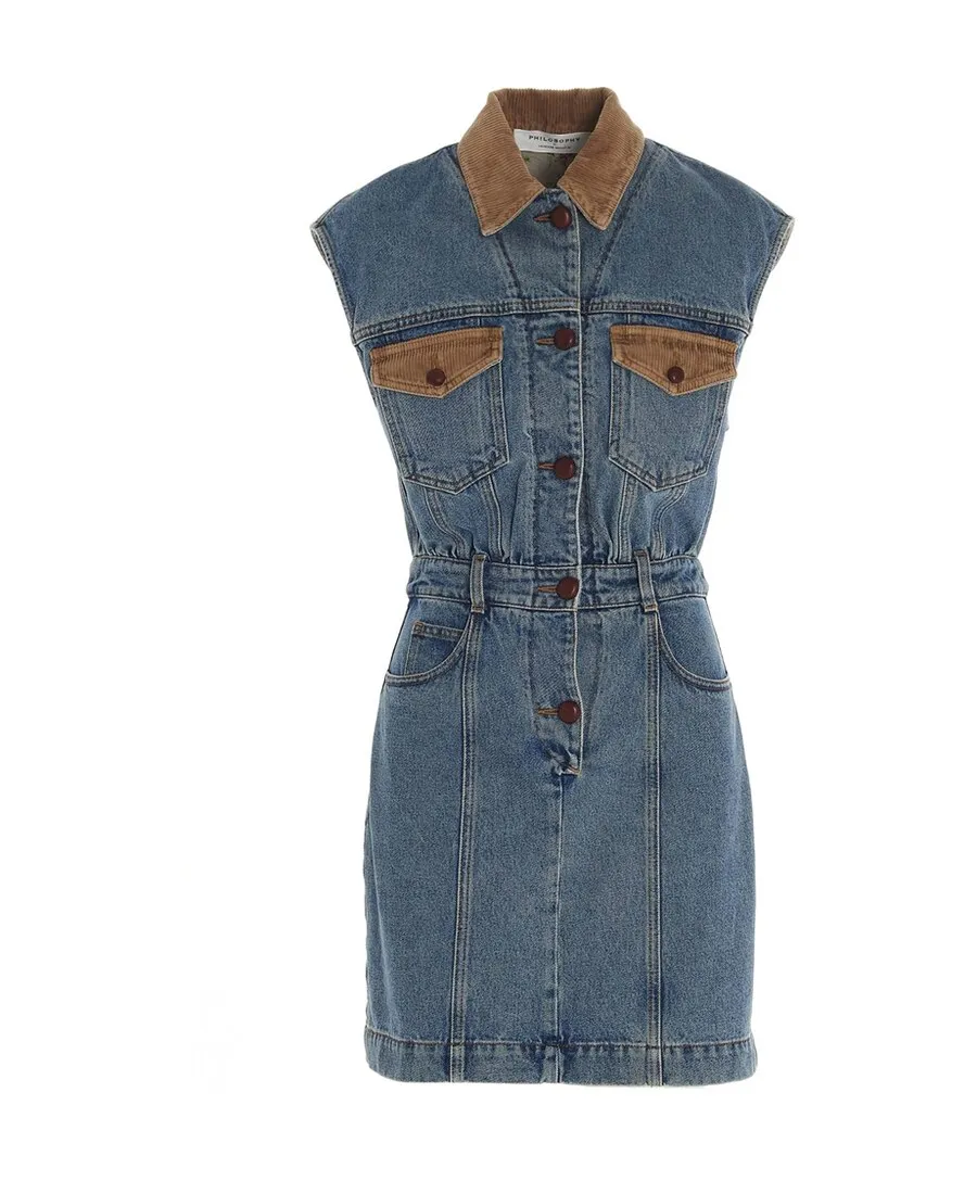 Contrasting-Panels Denim Dress