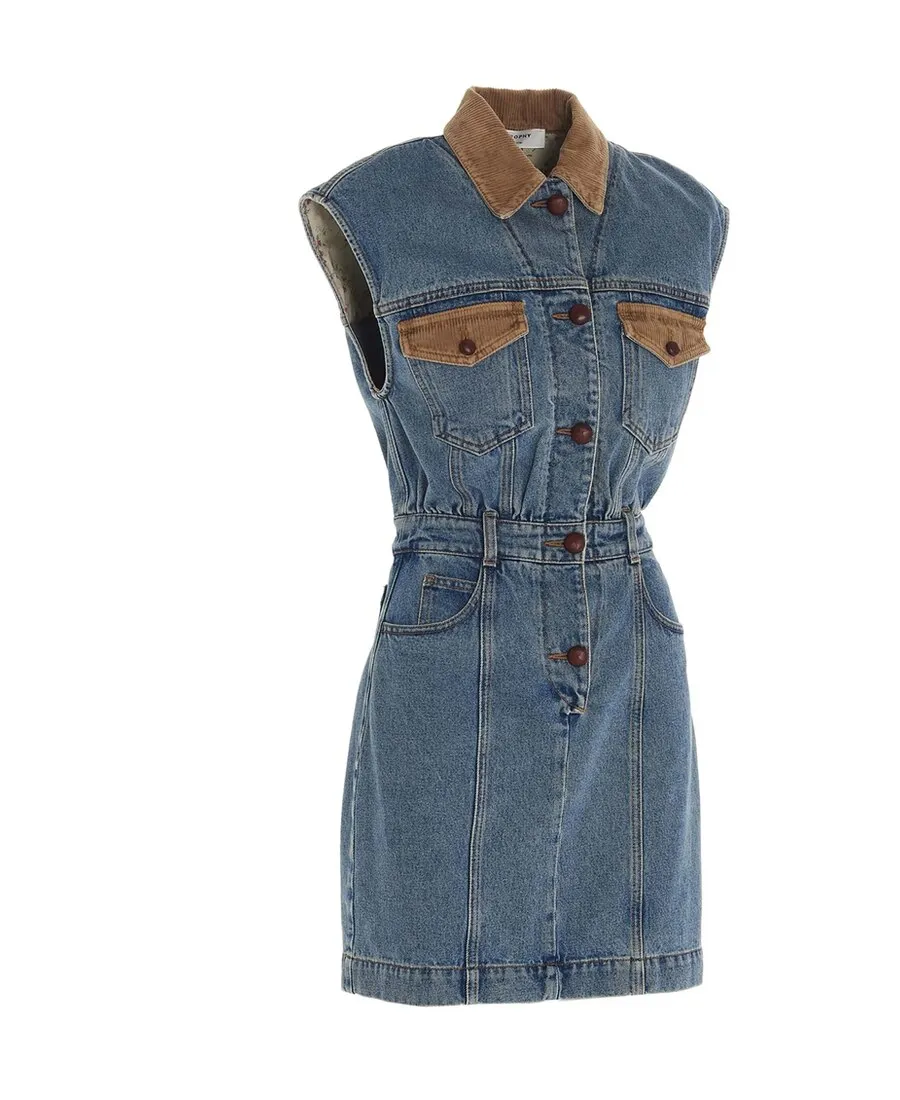 Contrasting-Panels Denim Dress