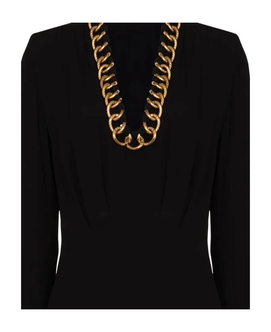 Chain-Trim Long-Sleeve Mini Dress
