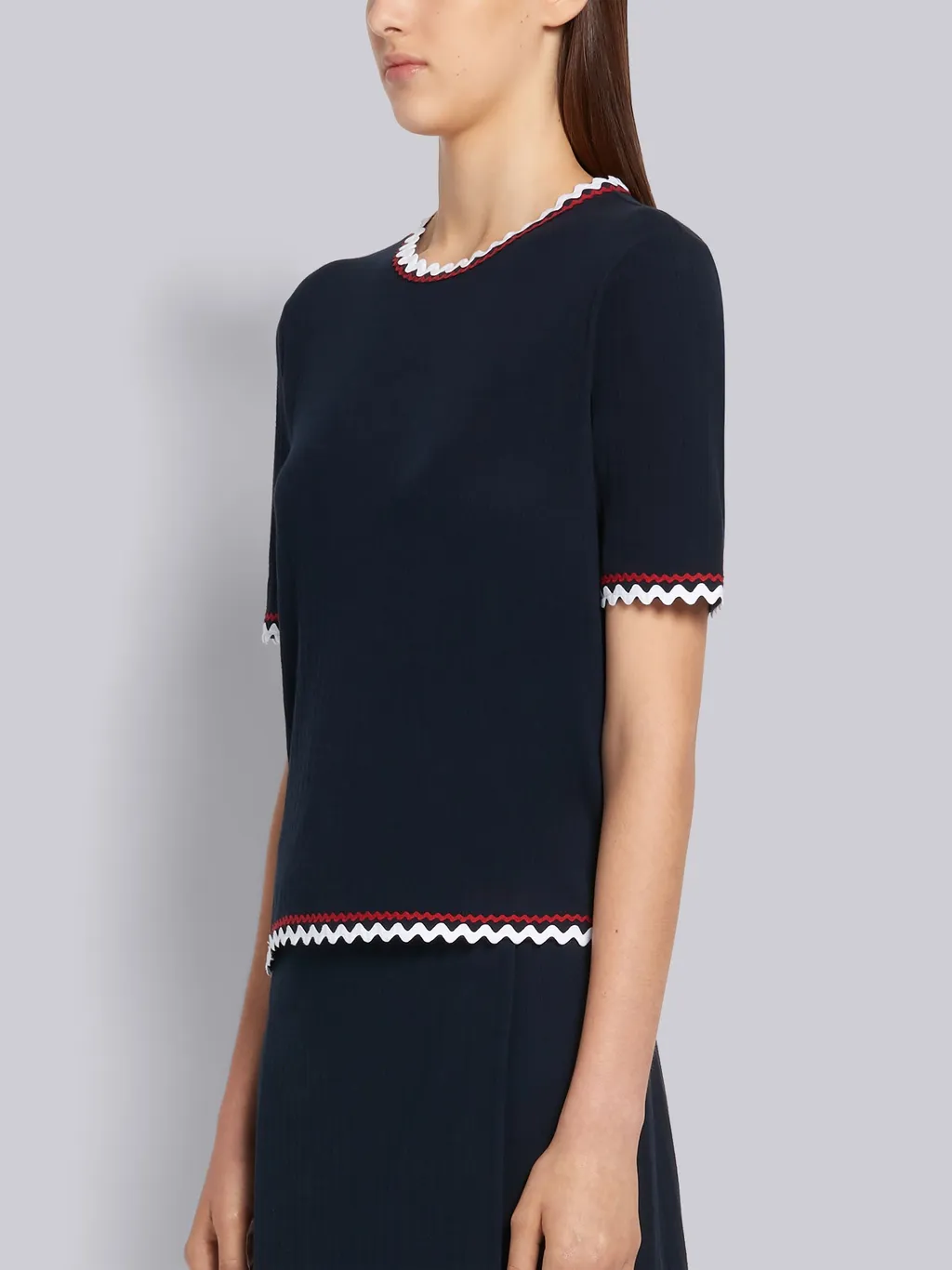 Zigzag-Trim Pleated Rib T-Shirt