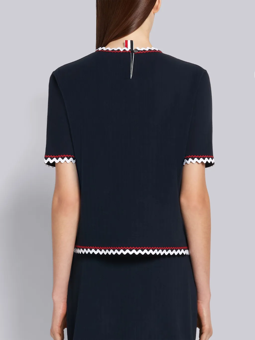 Zigzag-Trim Pleated Rib T-Shirt