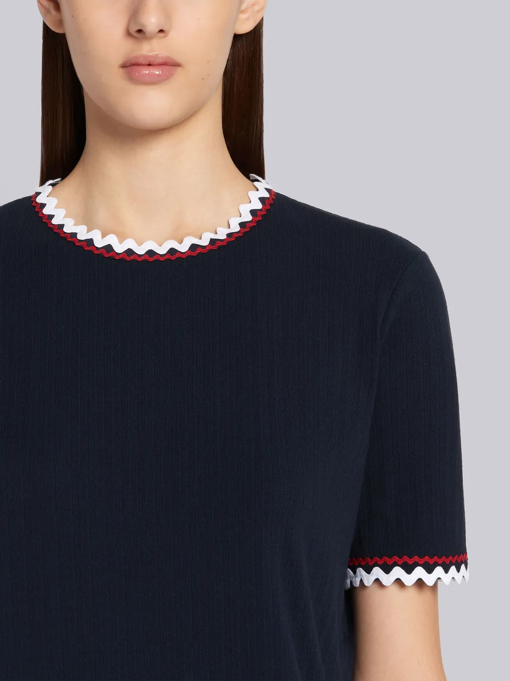 Zigzag-Trim Pleated Rib T-Shirt