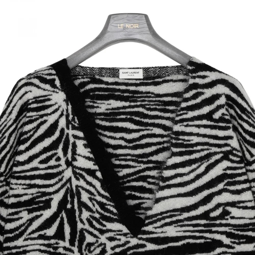 Saint Laurent Zebra Patterned V-Neck Sweater