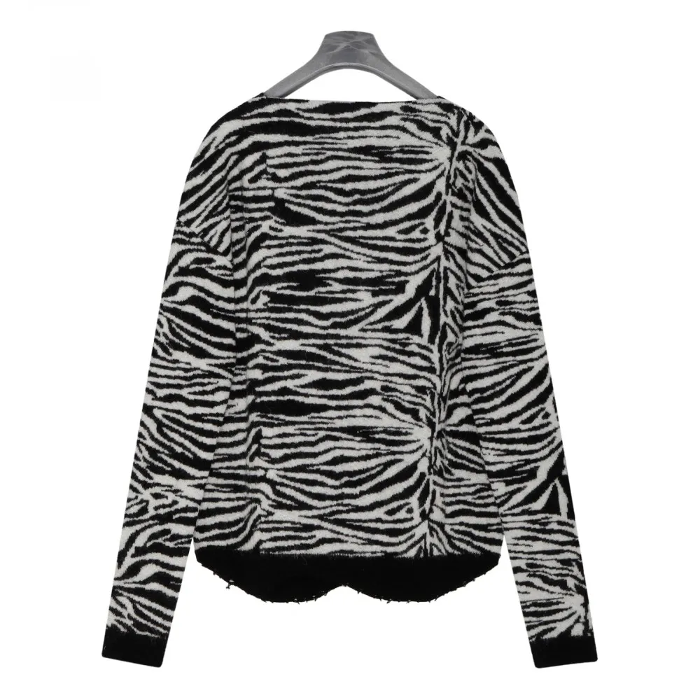 Saint Laurent Zebra Patterned V-Neck Sweater