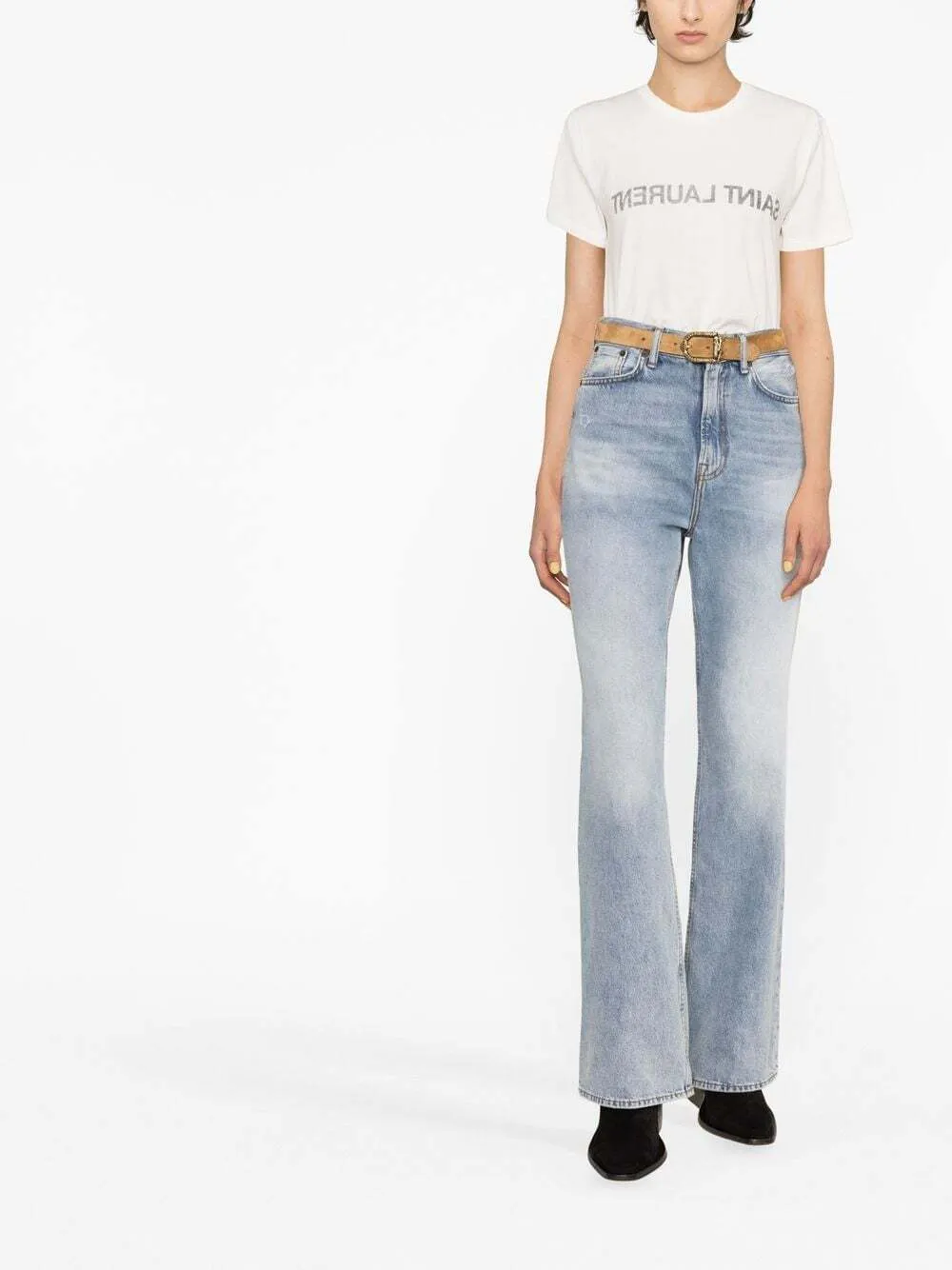 Saint Laurent Reverse Logo Printed Crewneck T-Shirt