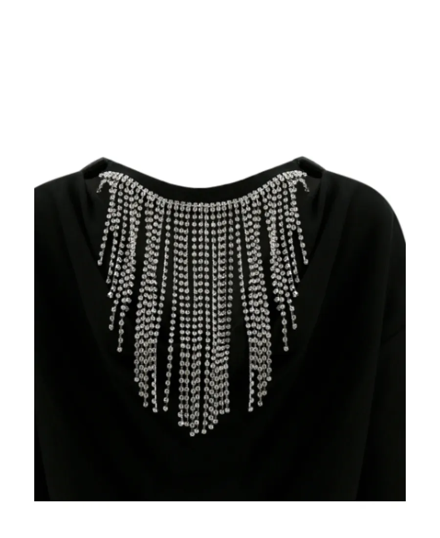 Black Crystal Tassel Decorated Pullover
