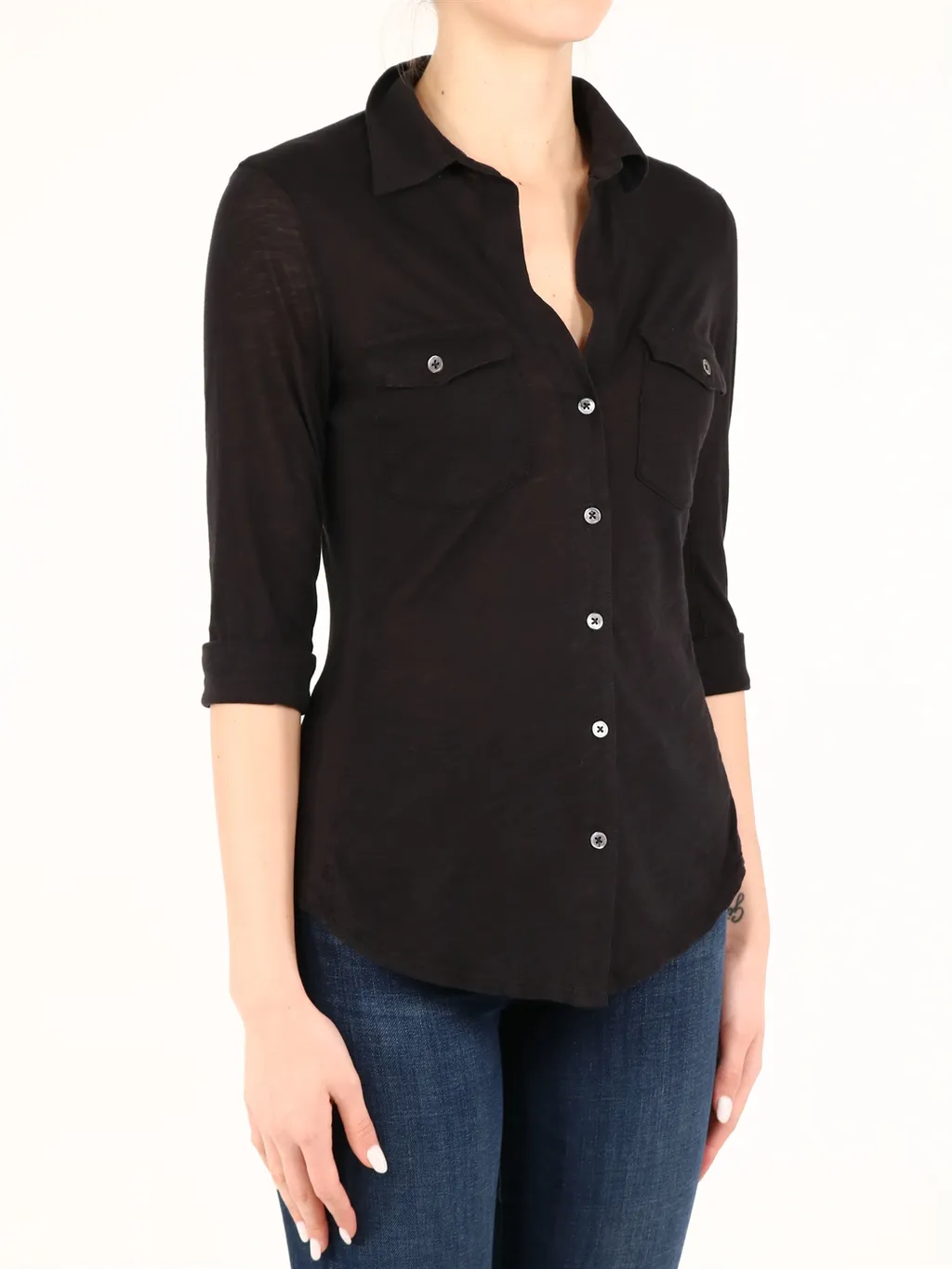 Black Slim Chest Pocket Shirt