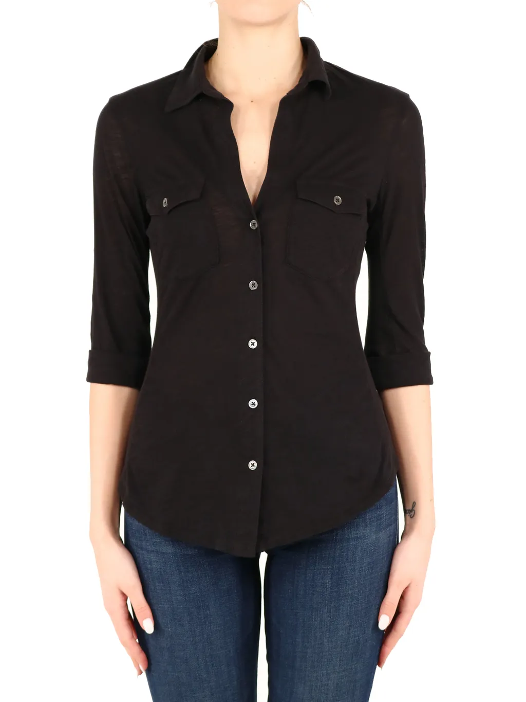 Black Slim Chest Pocket Shirt