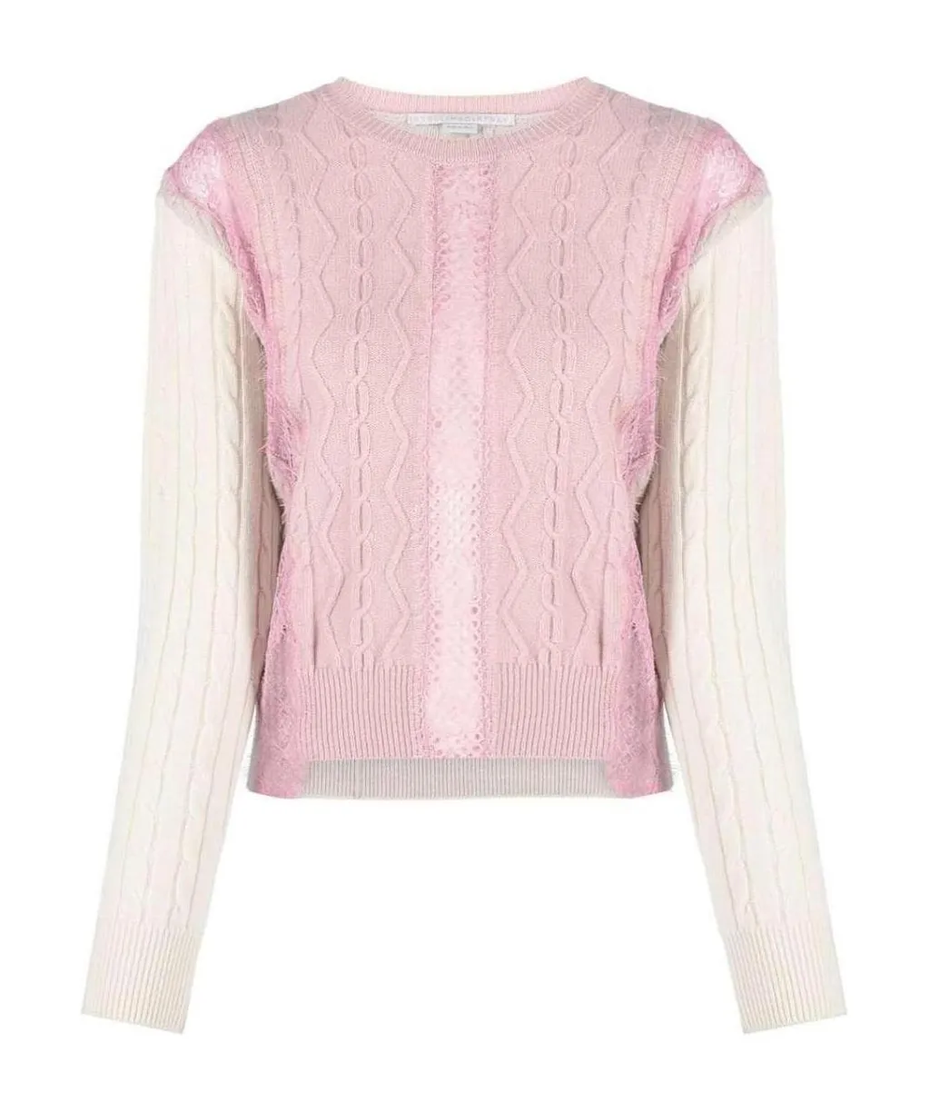 Contrast-Panel Cable-Knit Jumper