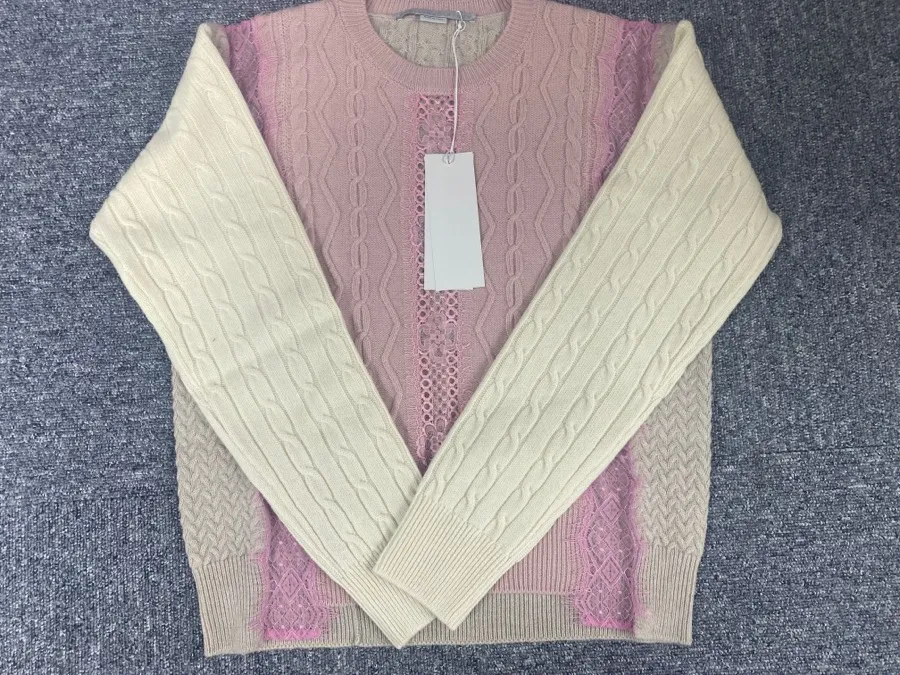 Contrast-Panel Cable-Knit Jumper