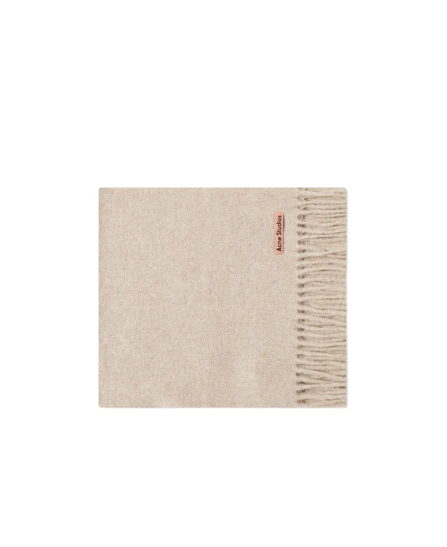 Acne Studios Logo Detailed Fringed Edge Scarf