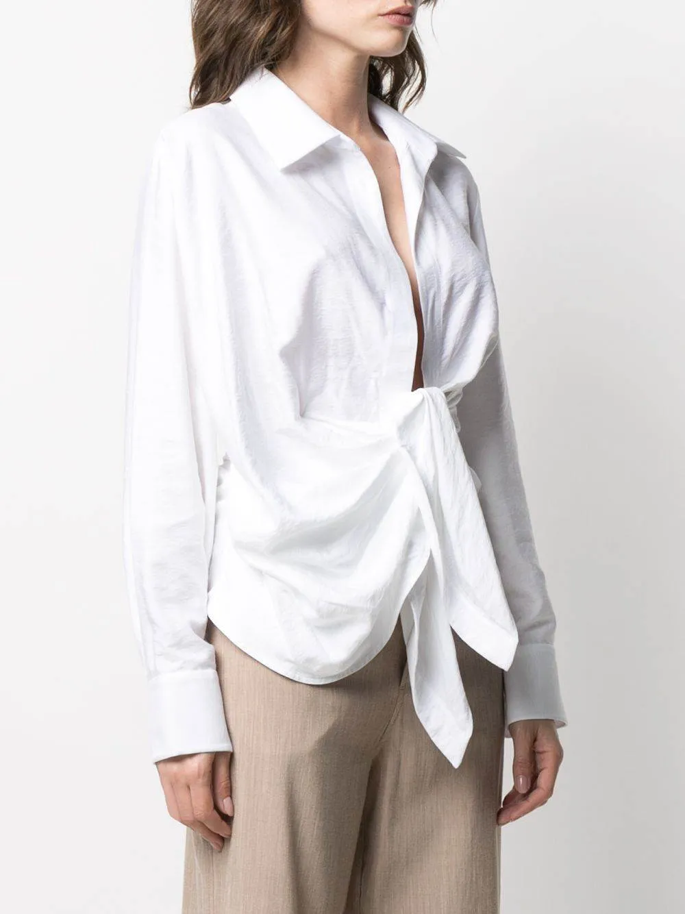 Spread-Collar Tie-Fastening Shirt