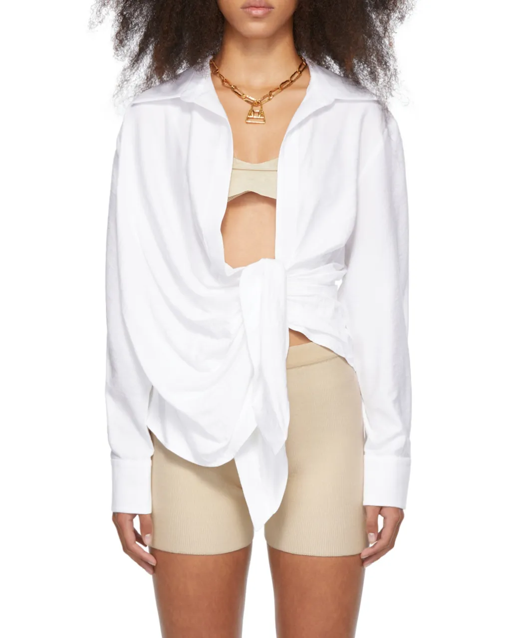 Spread-Collar Tie-Fastening Shirt
