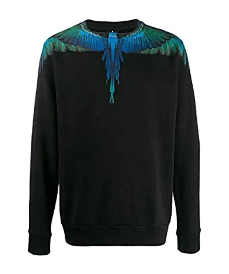 Black Wing Round Neck Printed Sweater