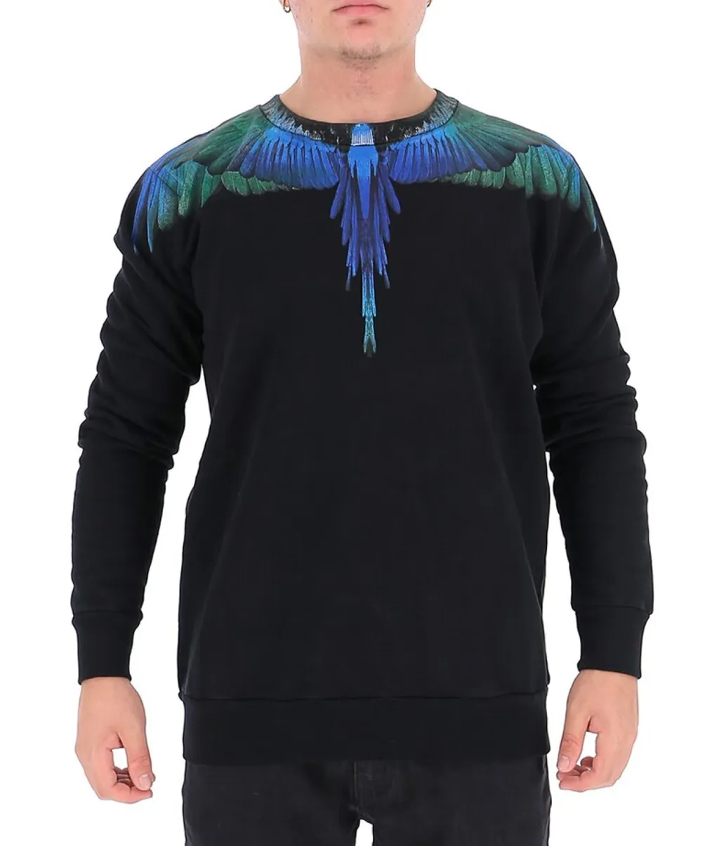 Black Wing Round Neck Printed Sweater
