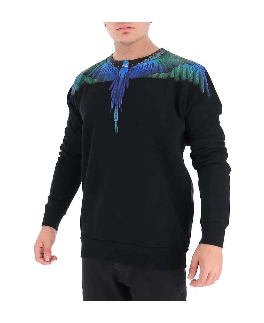 Black Wing Round Neck Printed Sweater