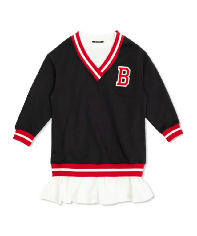 Balmain Kids Logo Flocked Flared Dress