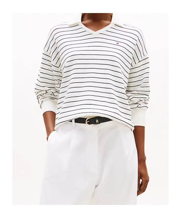 Striped V-Neck Polo Top