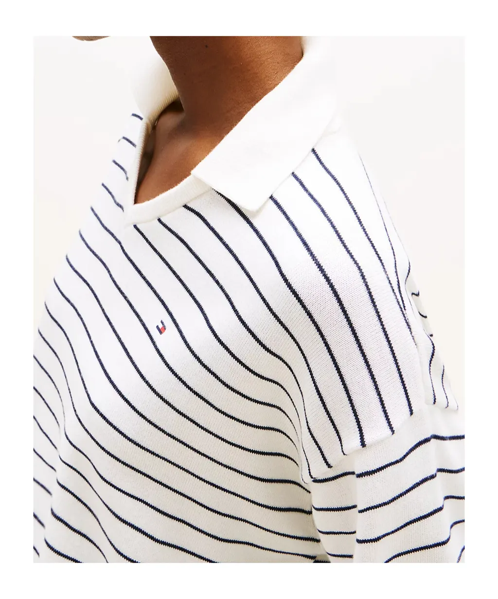 Striped V-Neck Polo Top