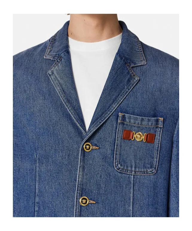 Versace Logo Applique Denim Blazer
