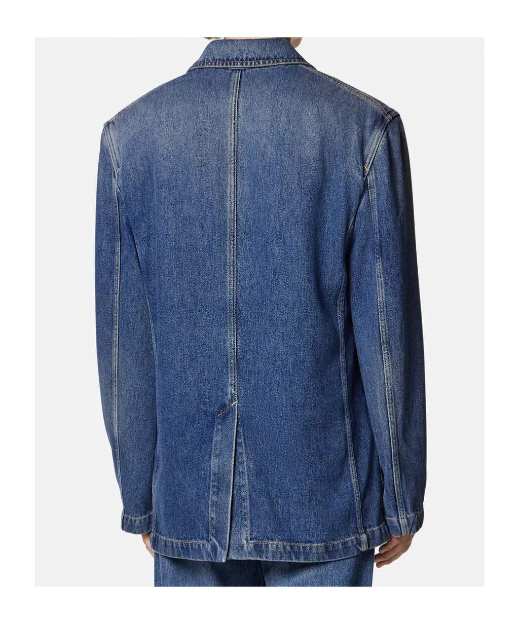 Versace Logo Applique Denim Blazer