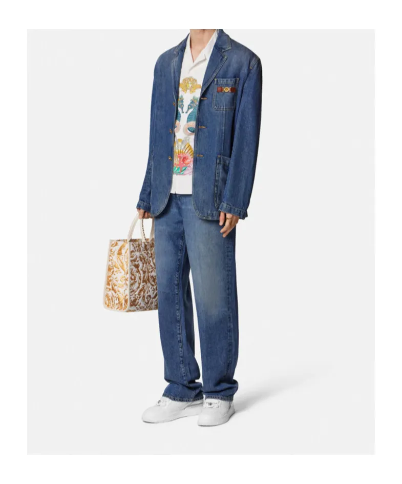 Versace Logo Applique Denim Blazer