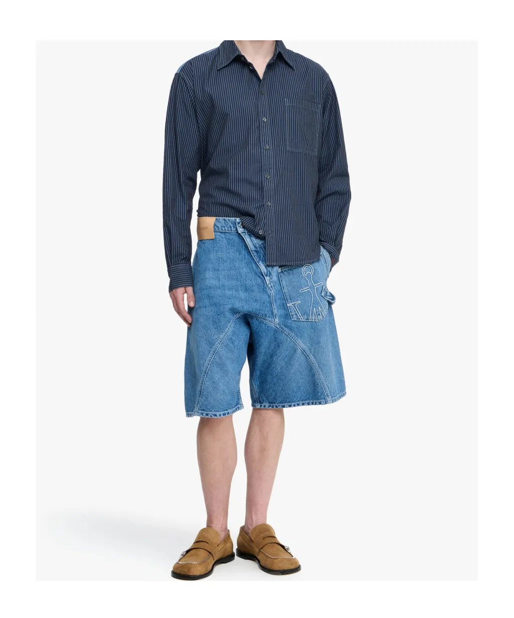 Twisted Workwear Anchor-Patch Denim Shorts
