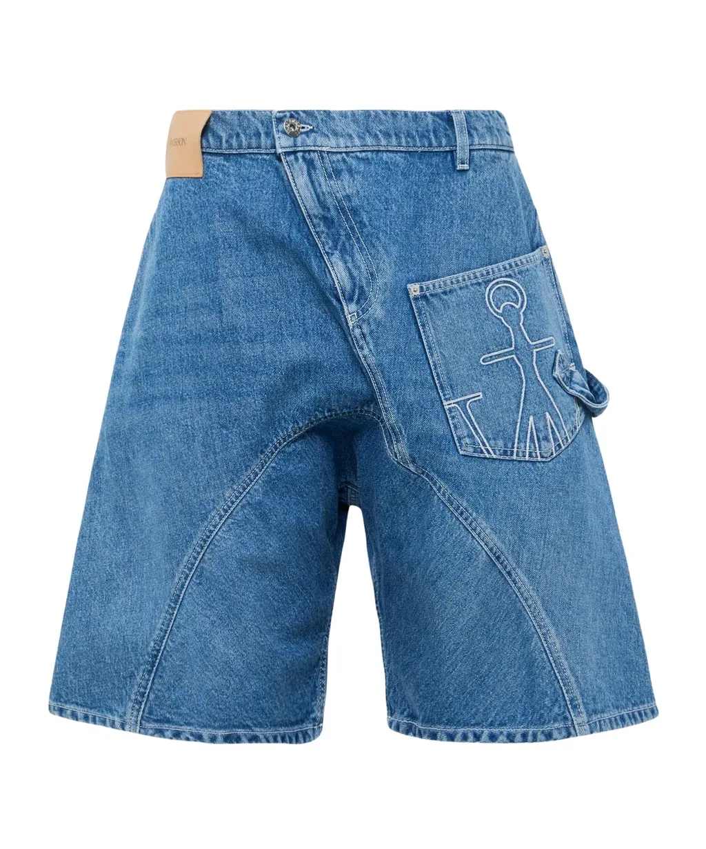 Twisted Workwear Anchor-Patch Denim Shorts