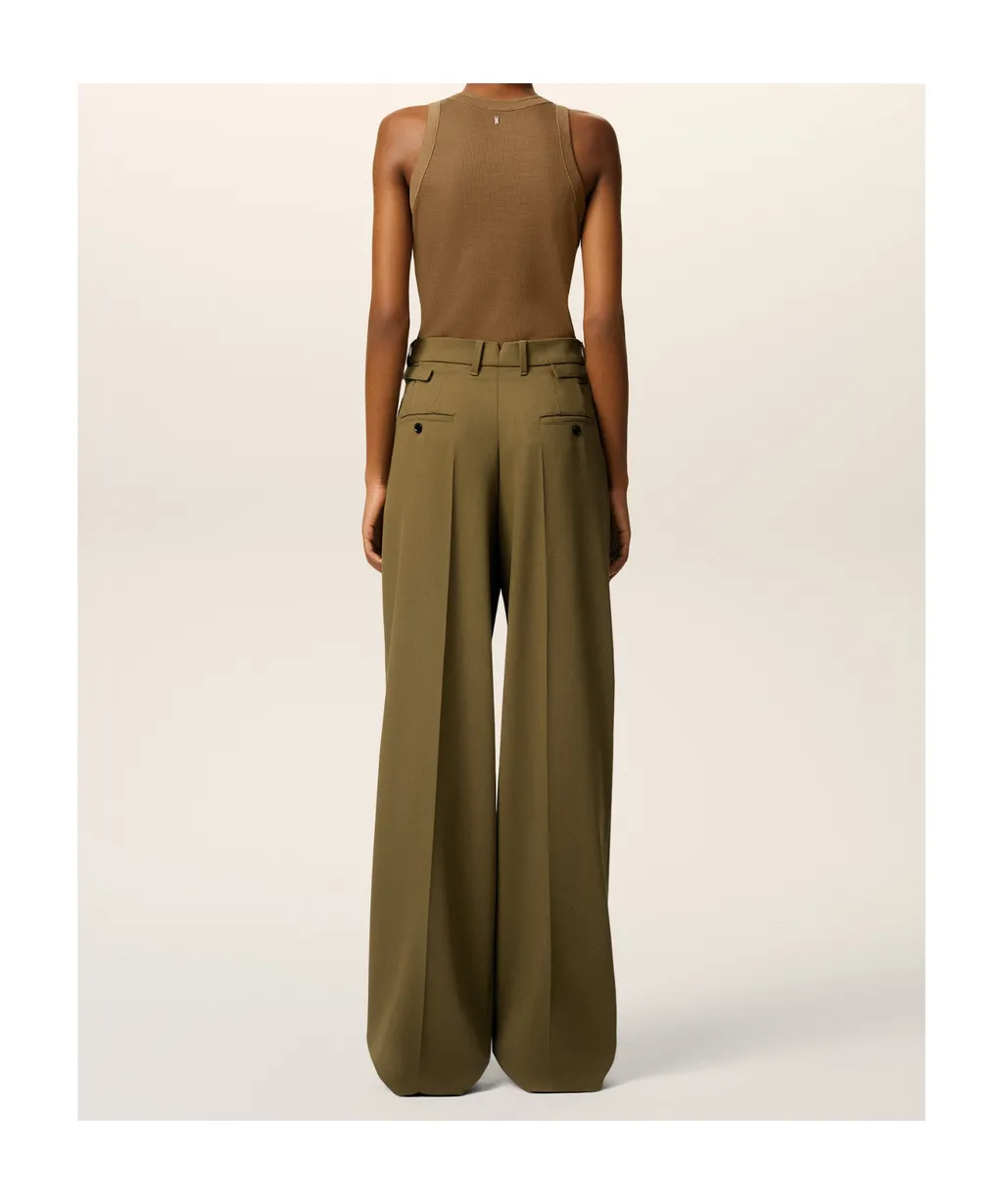 Green Wool Tabs Wide Trousers