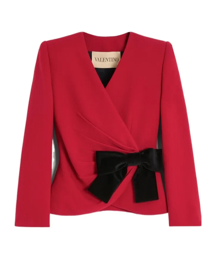 Wool Crepe Jacket With Contrasting Bow