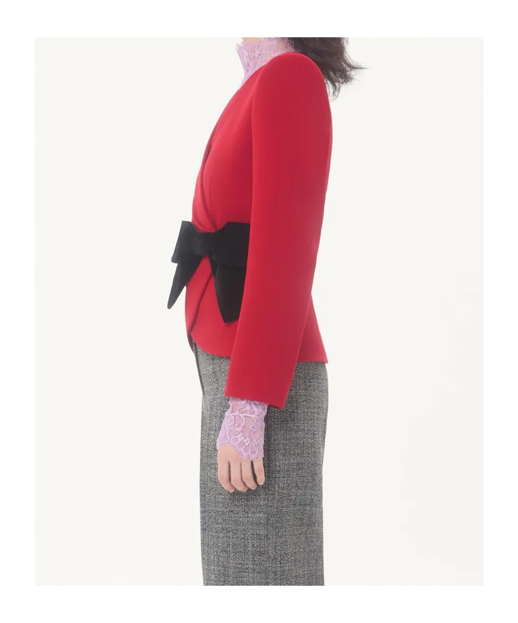 Wool Crepe Jacket With Contrasting Bow