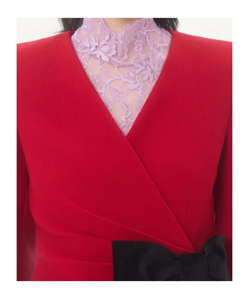 Wool Crepe Jacket With Contrasting Bow