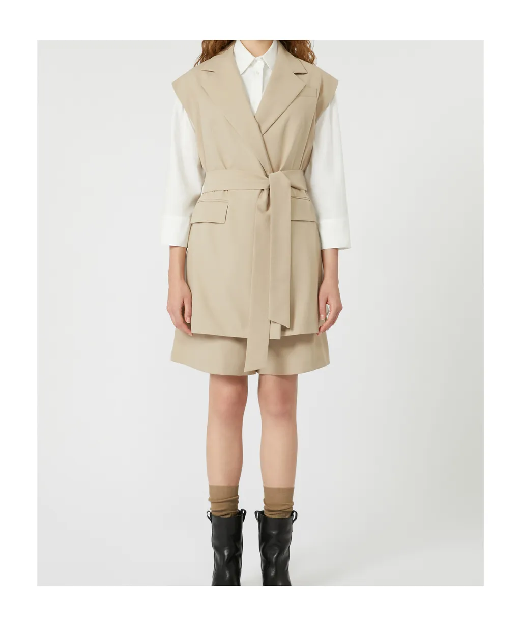 Sleeveless Cotton Crepe Blazer