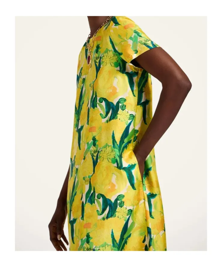 Swing Floral-Print Feather-Hem Maxi Dress