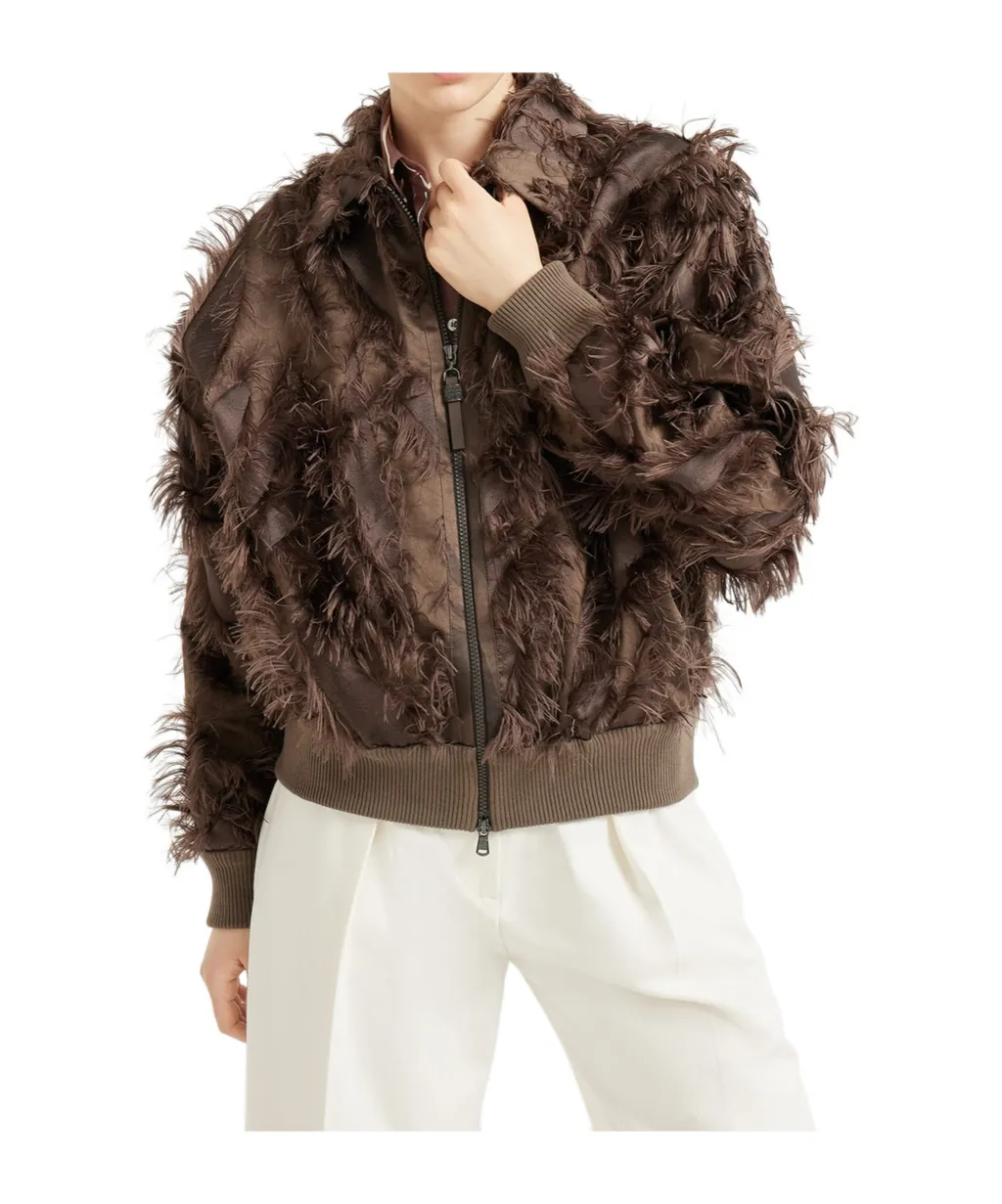 Brunello Cucinelli Zip-Up Ribbed Hem Bomber Jacket