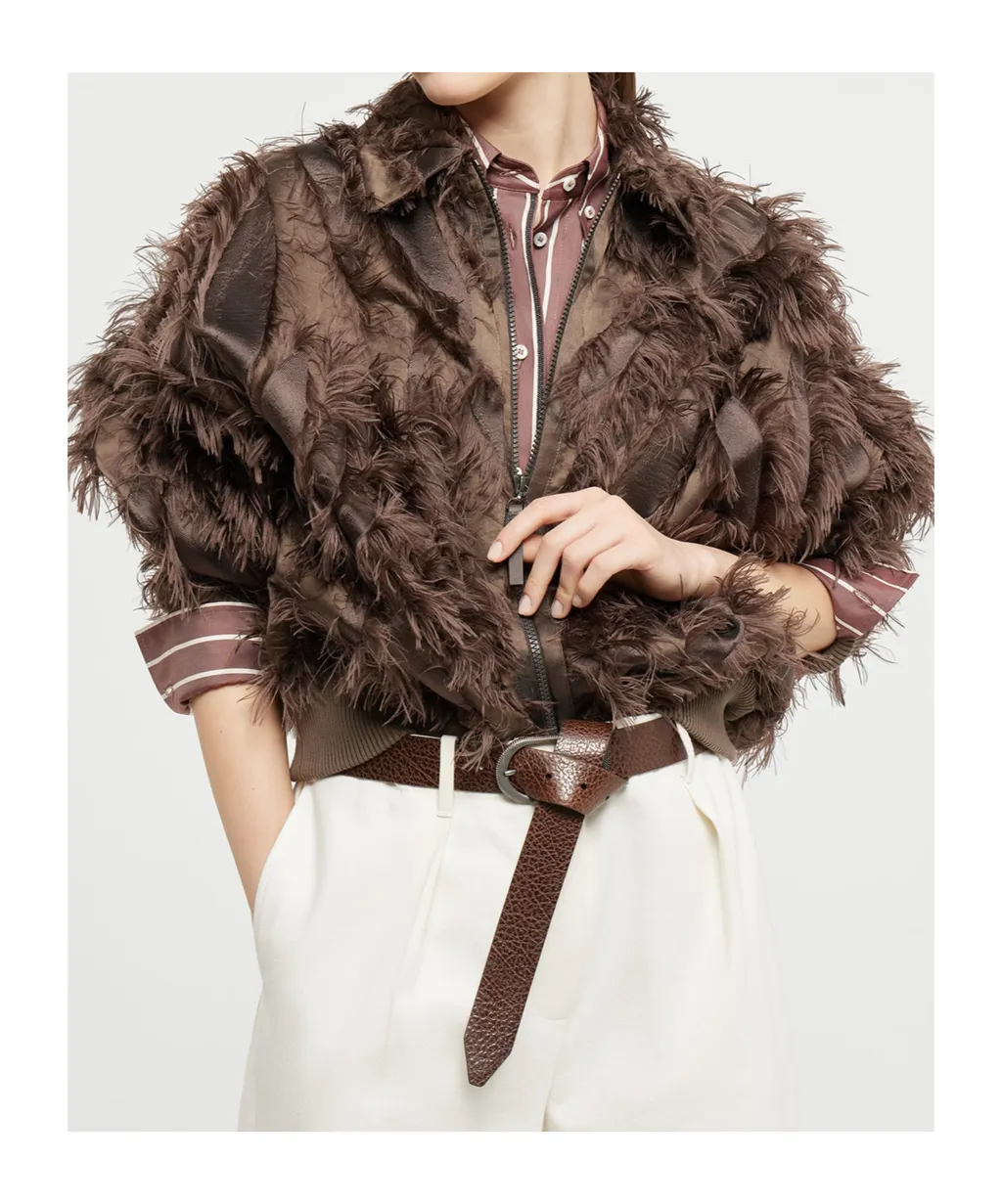 Brunello Cucinelli Zip-Up Ribbed Hem Bomber Jacket
