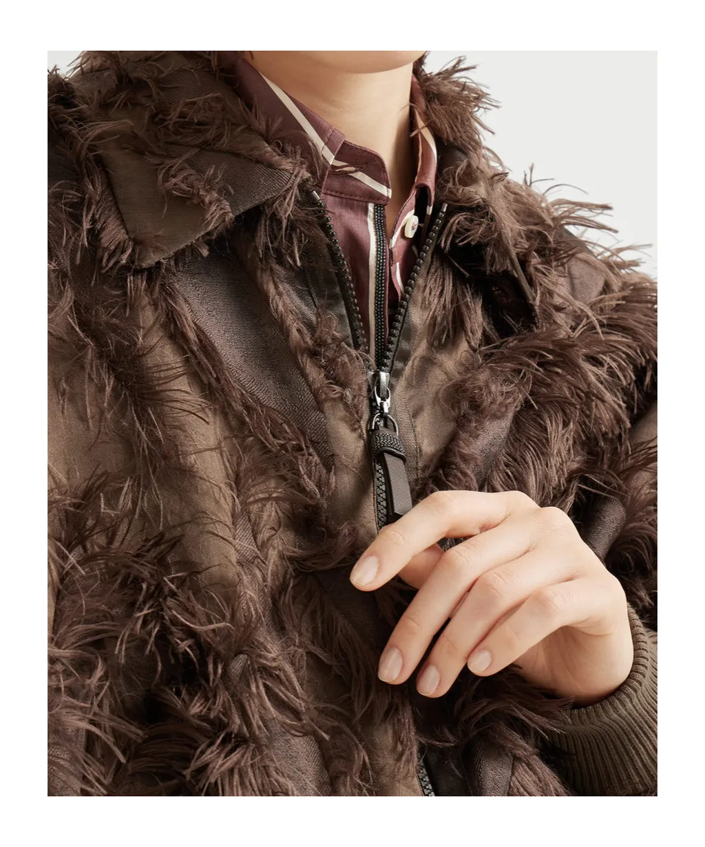 Brunello Cucinelli Zip-Up Ribbed Hem Bomber Jacket