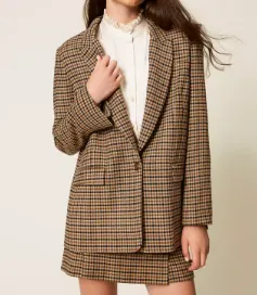 Checked-Print Single-Breasted Blazer