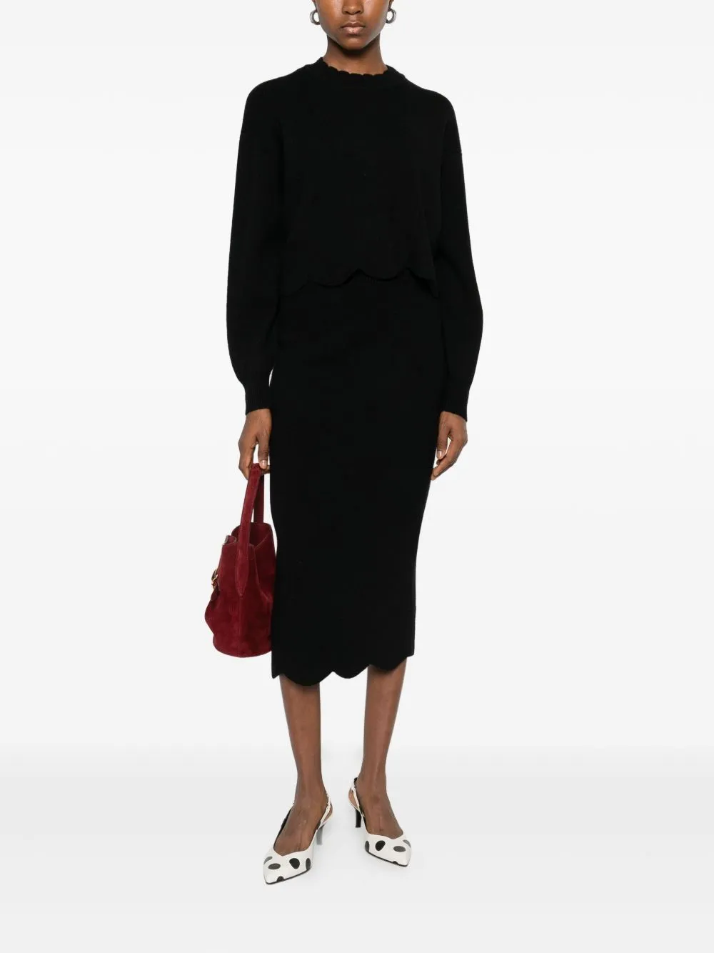 Scallop-Hem Midi Skirt