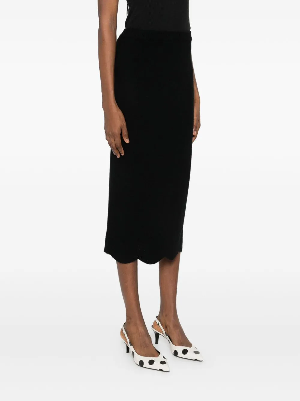 Scallop-Hem Midi Skirt