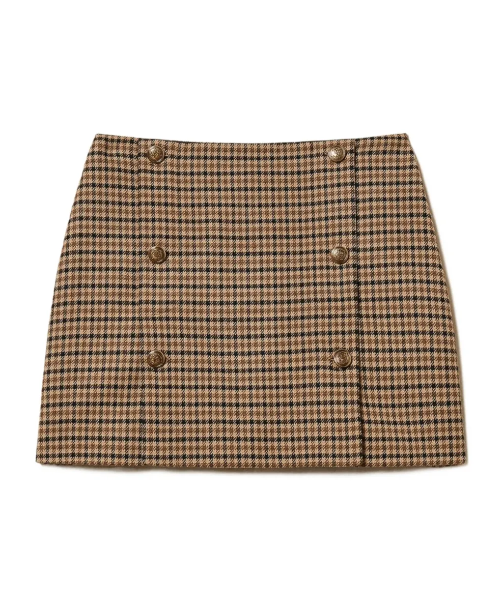 Checked Buttoned Mini Skirt