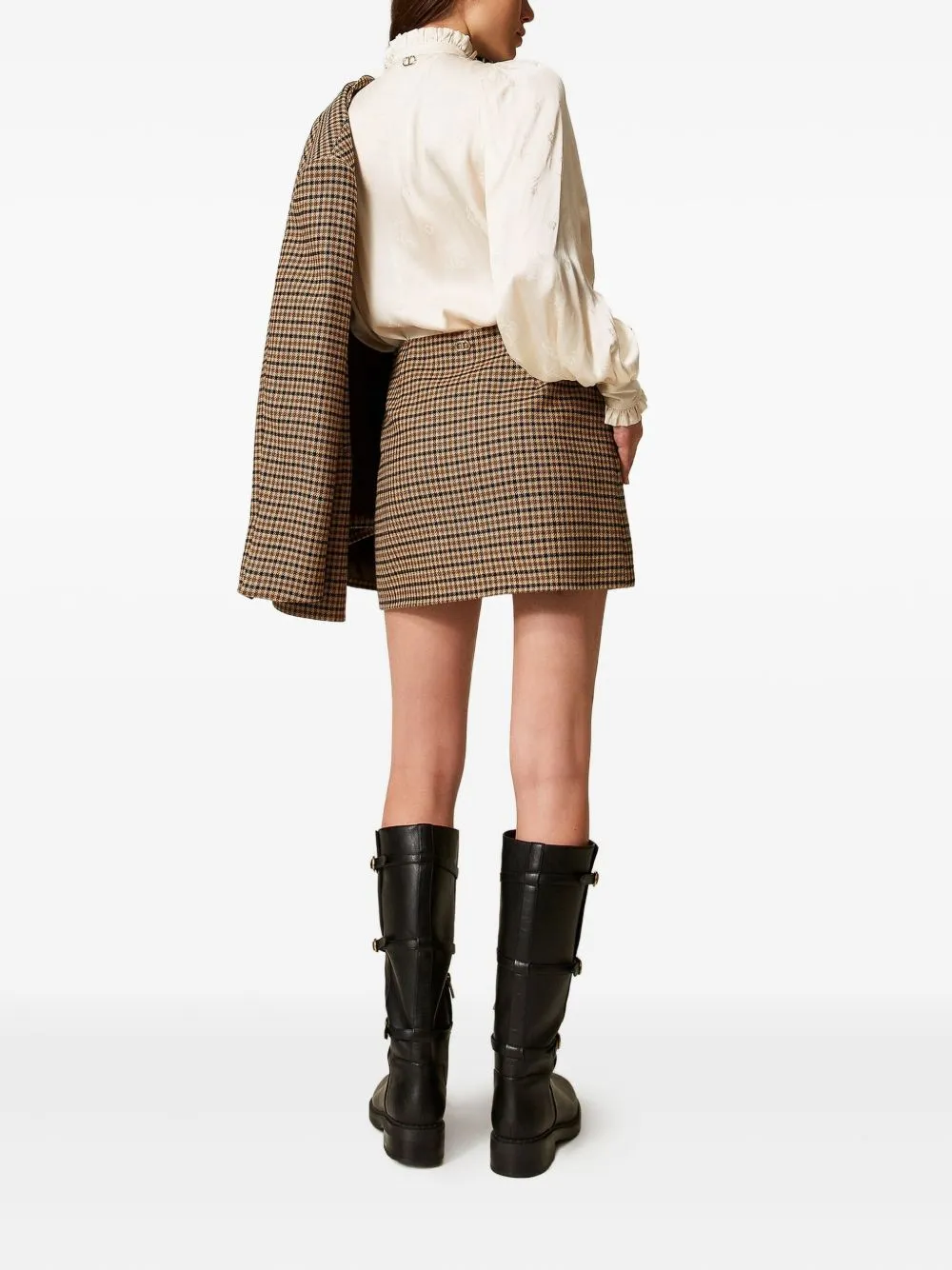 Checked Buttoned Mini Skirt